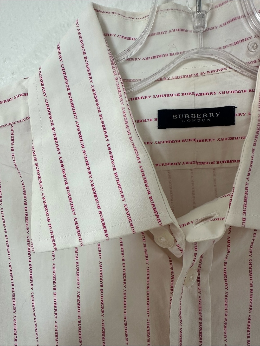 Burberry Classic White Spell out Stripe Button-Up Shirt Size XL